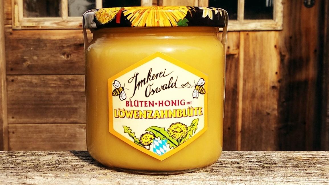Blütenhonig mit Löwenzahn-Blüte 500g, Öko-Bienenhaltung, ein Erzeugnis der Naturschutzwiese | Imkerei Oswald