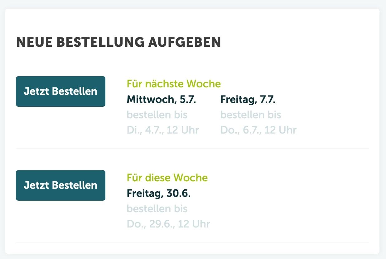 B2B Marktplatz / Bestellwoche aussuchen