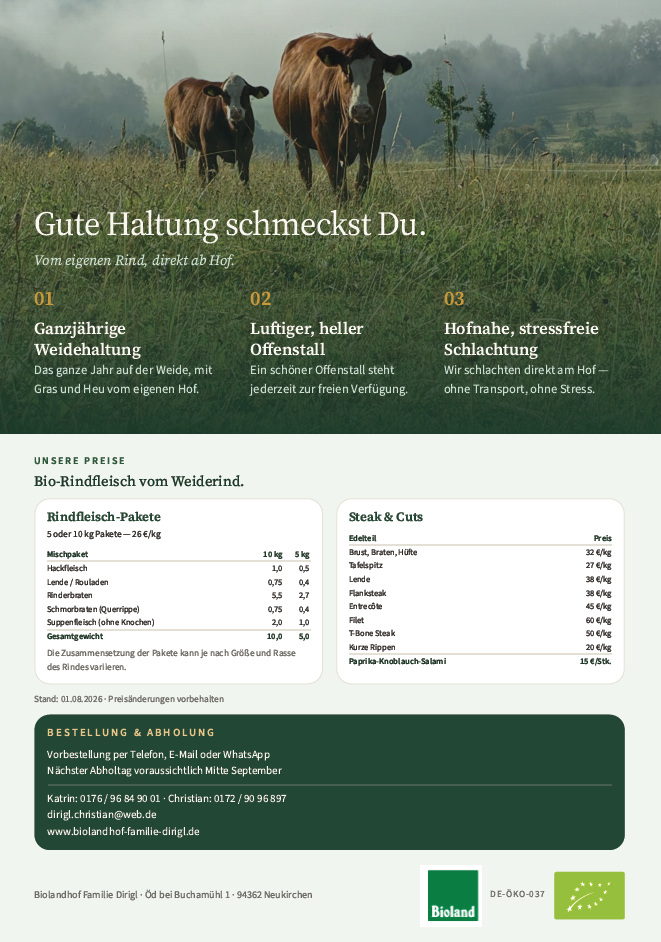 Abholtag Bio-Rindfleisch-Pakete von der Angus-Färse