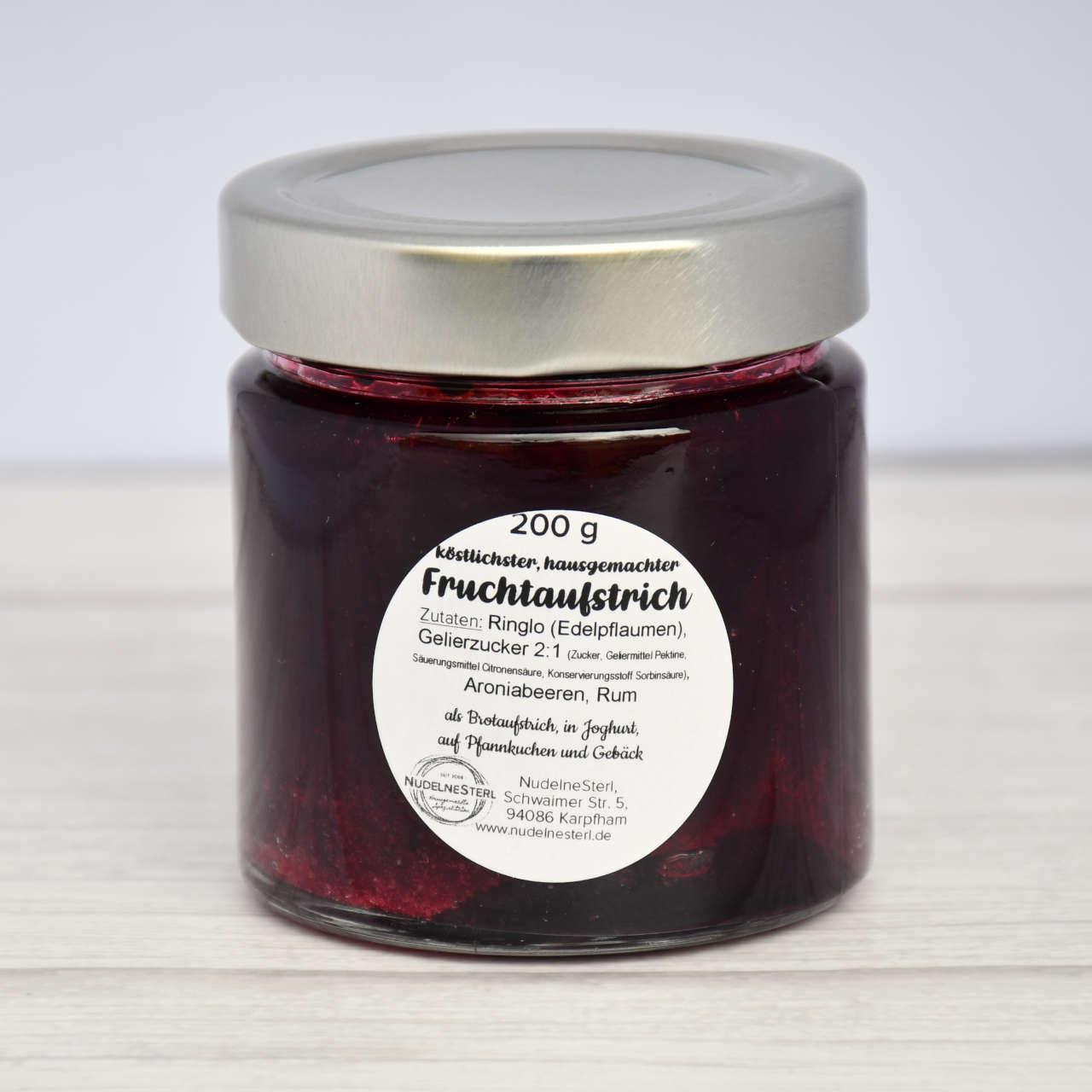 Fruchtaufstrich = Konfitüre "Ringlo/Aronia/Rum"