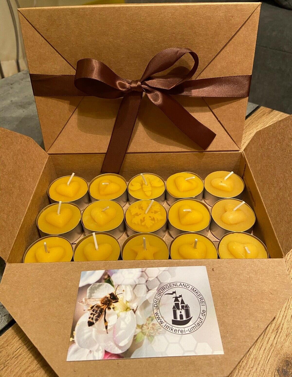 15er Geschenkbox - Teelichter aus Bienenwachs